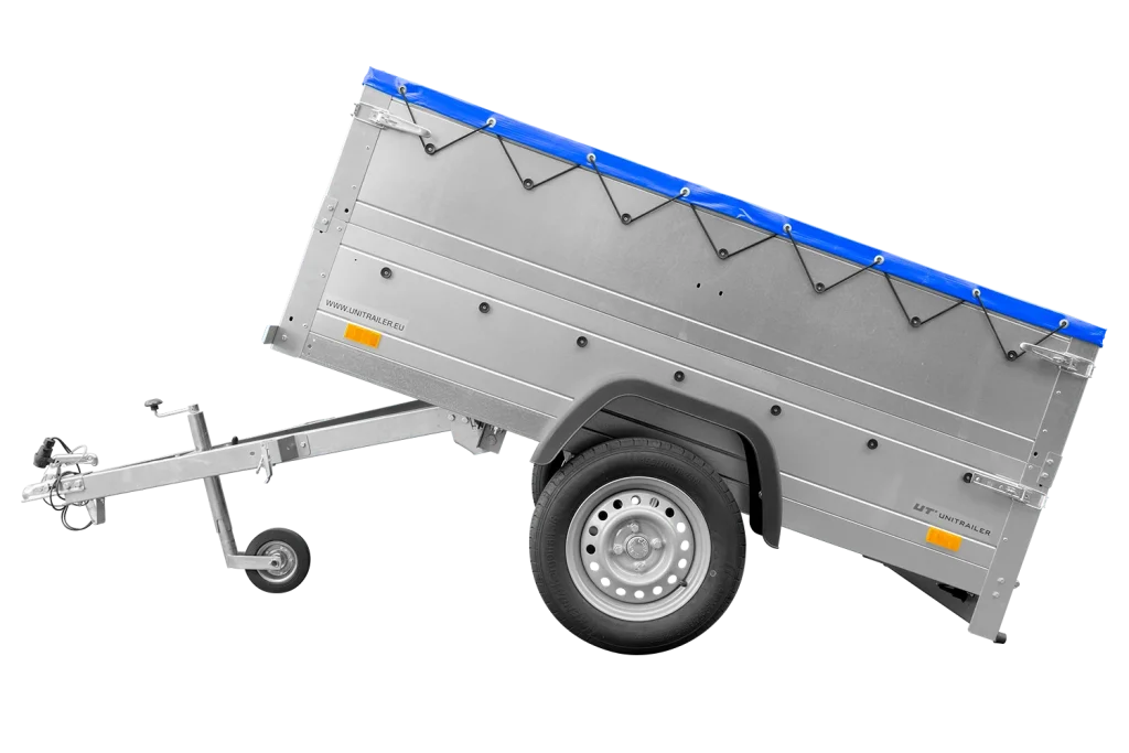 Cliquez pour agrandir Remorque neuve 200×106 avec bâche plate, rehausses de ridelles et roue jockey – Garden Trailer 200 KIPP