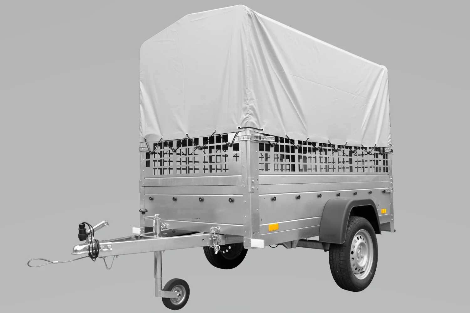 Grande Remorque 230X125 Avec Bâche Haute Grise, Ridelles Grillagées Et Roue Jockey – Garden Trailer 230 Kipp – Image 3